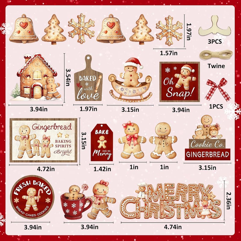FINDRICH 23 Pcs Christmas Tiered Tray Decor - Christmas Decorations Indoor for Tray Decor Gingerbread Table Centerpieces with Snowflake, Xmas Tree, Gingerbread Man Wooden Signs for Home Shelf Decor - Image 3
